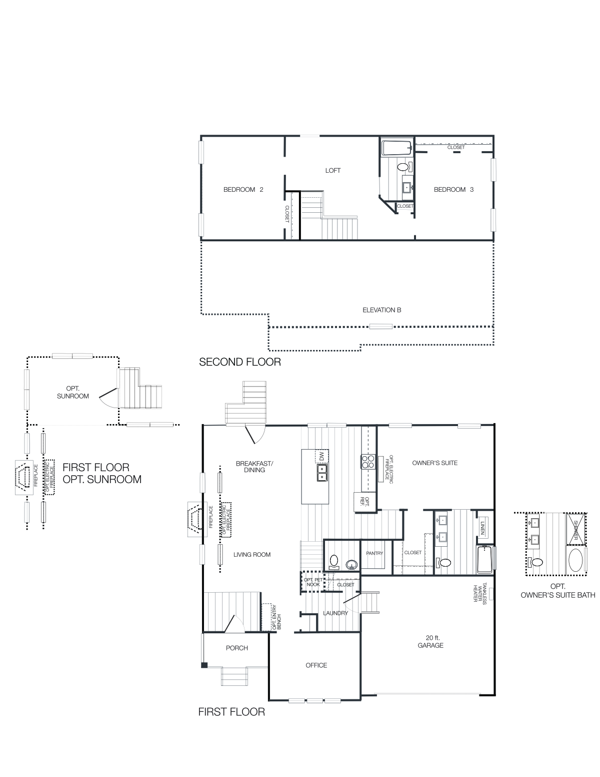 The Juniper-WEB-010825 2D black & white image of Juniper 3 bedroom 2.5 bath floor plan by Boyd Homes.